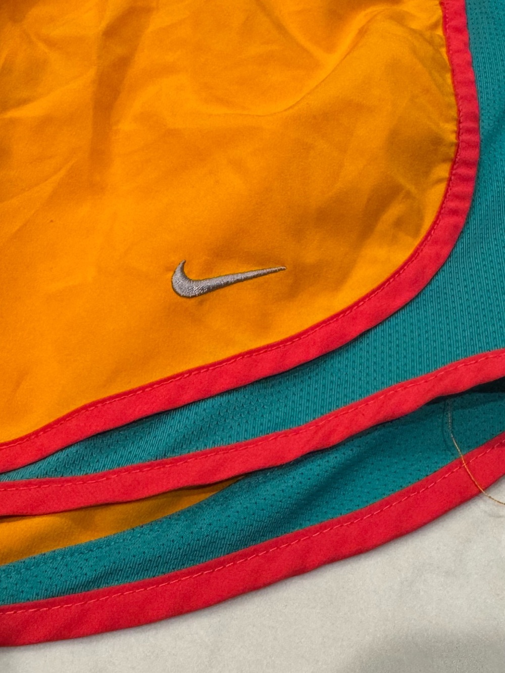 Nike Orange Athletic Shorts with Teal Panels & Redish Trim - Picture 4 of 6